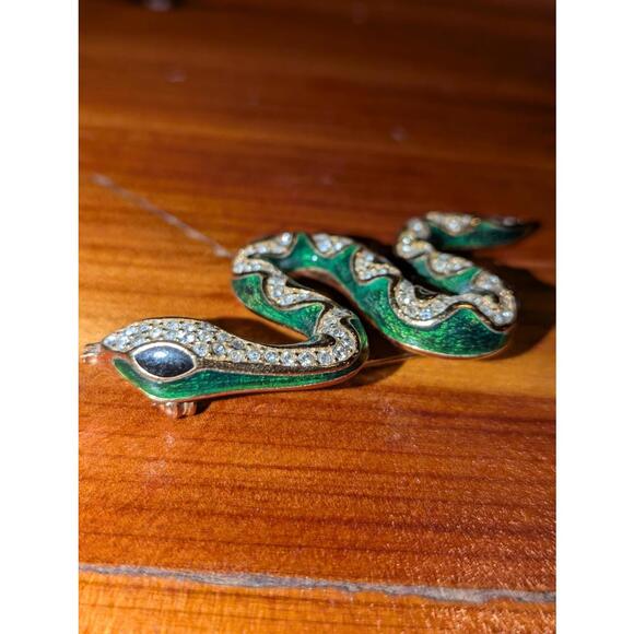 Vintage 1960s Christian Dior enamel and crystal snake brooch - Picture 3 of 5